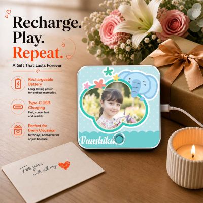 Elephant Theme Personalised Musical Fridge Magnet with Custom Photo Rechargeable Battery, Type-C USB Charging Birthday Gift for Girls & Boys